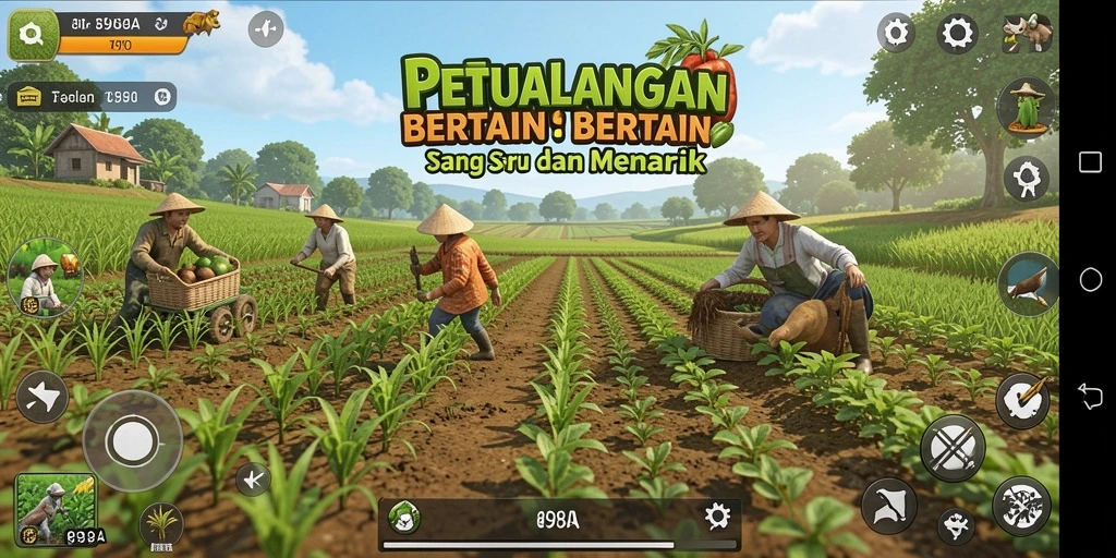 Tangkapan layar utama 898A memperlihatkan gameplay bertani yang menarik.