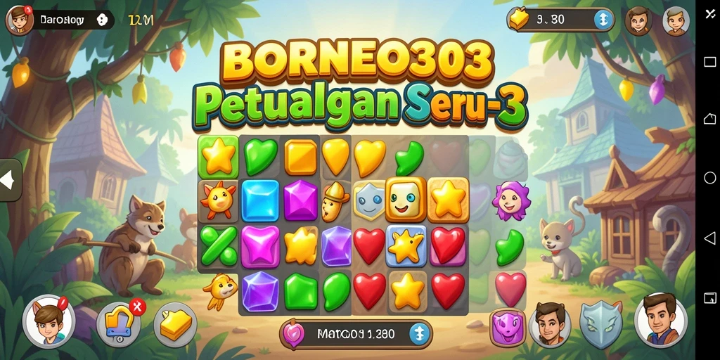 Tangkapan layar yang menampilkan gameplay seru BORNEO303 Match-3.