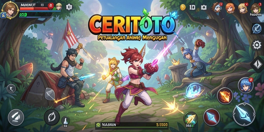 Tampilan gameplay CERITOTO dengan karakter Anime yang menarik.