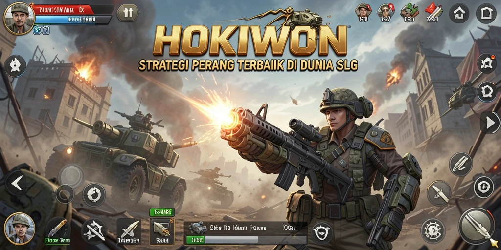 Screenshot HOKIWON menampilkan pertempuran seru dalam strategi SLG.