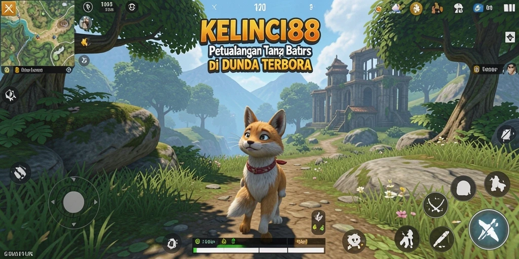 Screenshot gameplay KELINCI88 menampilkan petualangan di dunia terbuka yang luas.