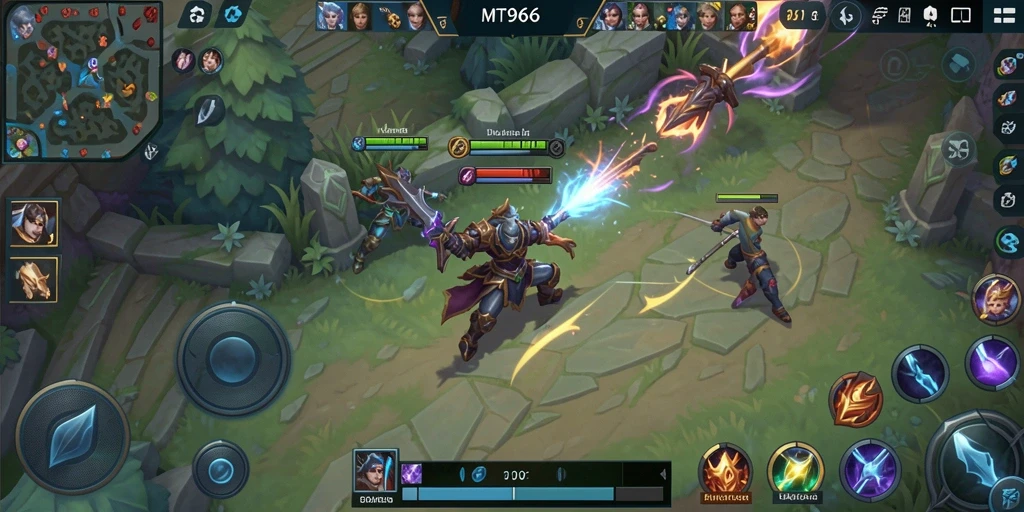 Screenshot MT966 menampilkan aksi pertempuran seru dalam game MOBA.