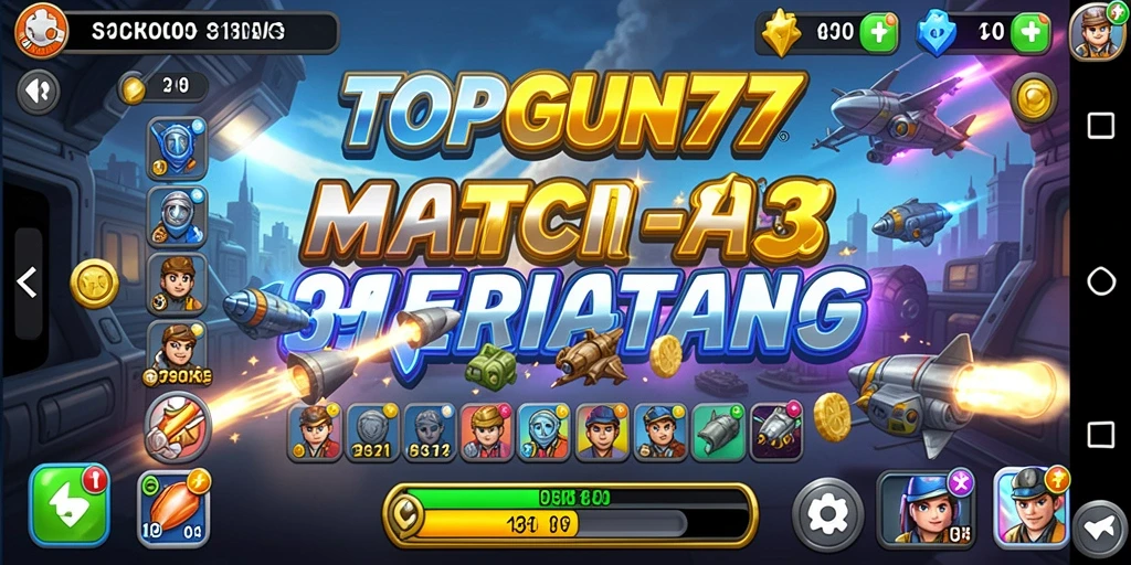 Screenshot gameplay menyenangkan dari TOPGUN77 Match-3.
